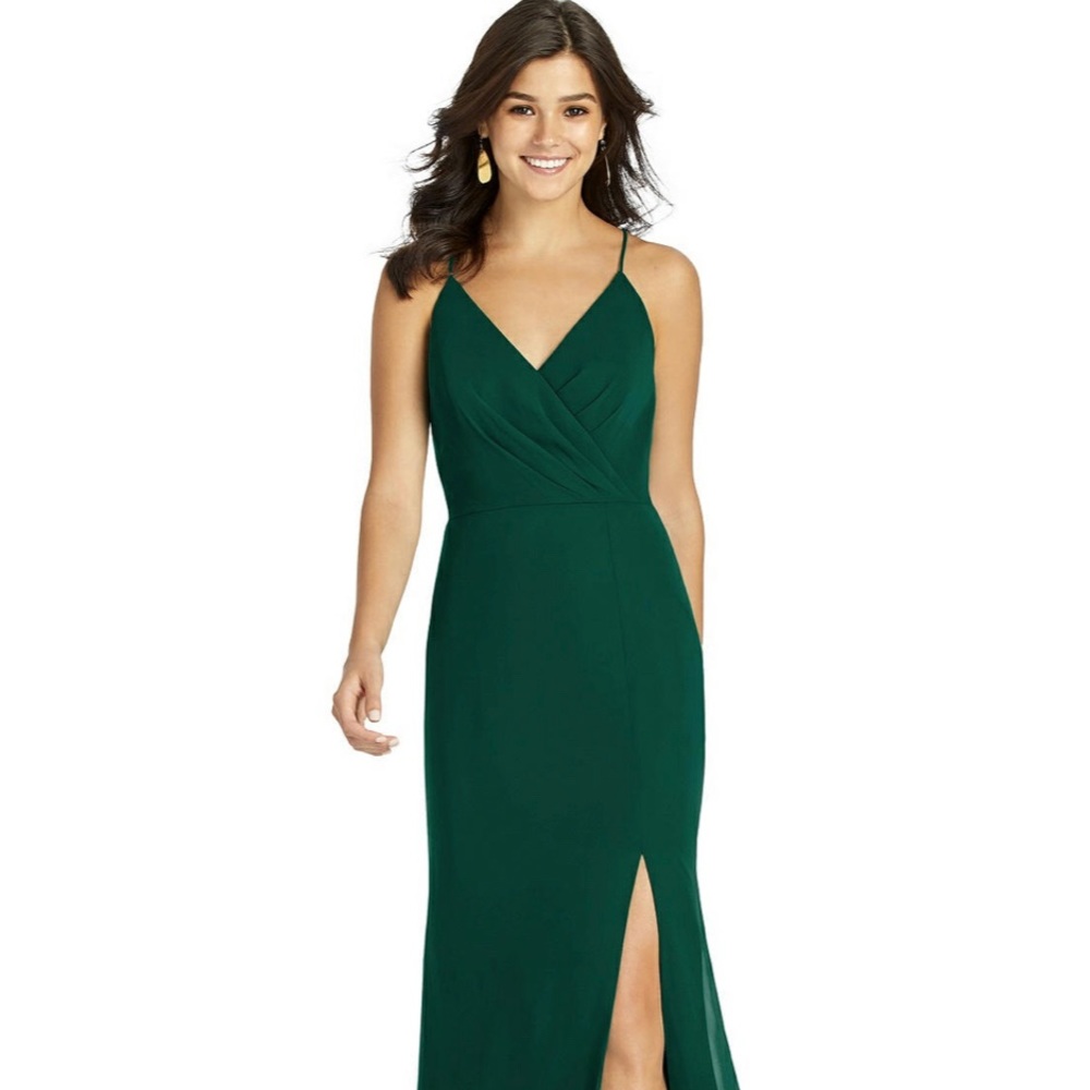 Dessy Collection Criss Cross Back Mermaid Wrap Bridesmaid Dress - Hunter Green